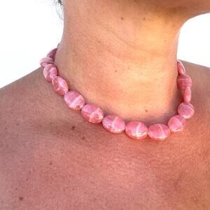 Fibula Montecito Argentinian Rhodochrosite Pink Stone Pendant Choker Necklace
